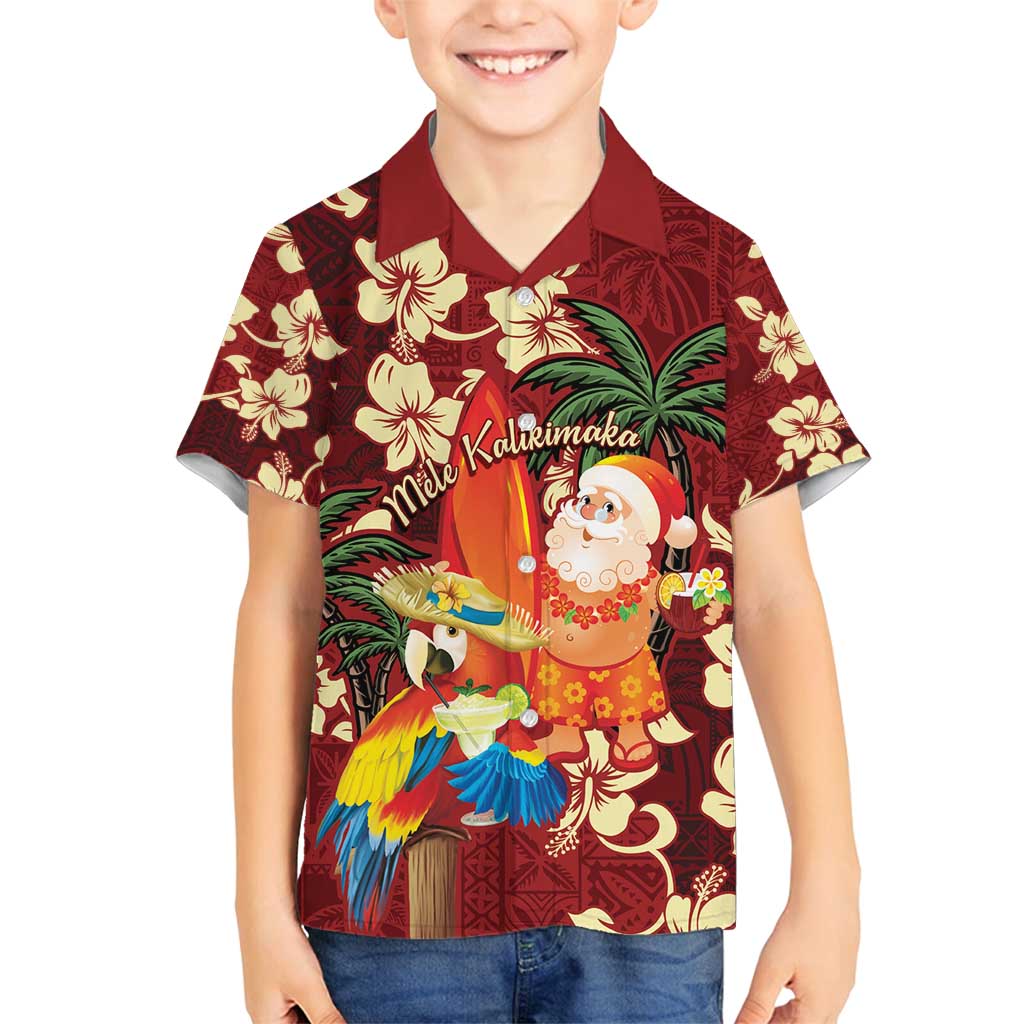 Crimson Red Tropical Christmas Hawaii Tapa Family Matching Puletasi and Hawaiian Shirt Aloha Santa Drink Party - Polynesian Pride