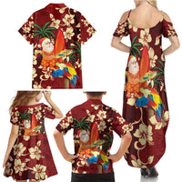 Crimson Red Tropical Christmas Hawaii Tapa Family Matching Summer Maxi Dress and Hawaiian Shirt Aloha Santa Drink Party - Polynesian Pride