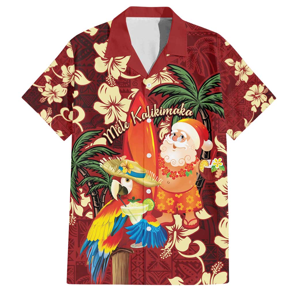 Crimson Red Tropical Christmas Hawaii Tapa Family Matching Summer Maxi Dress and Hawaiian Shirt Aloha Santa Drink Party - Polynesian Pride