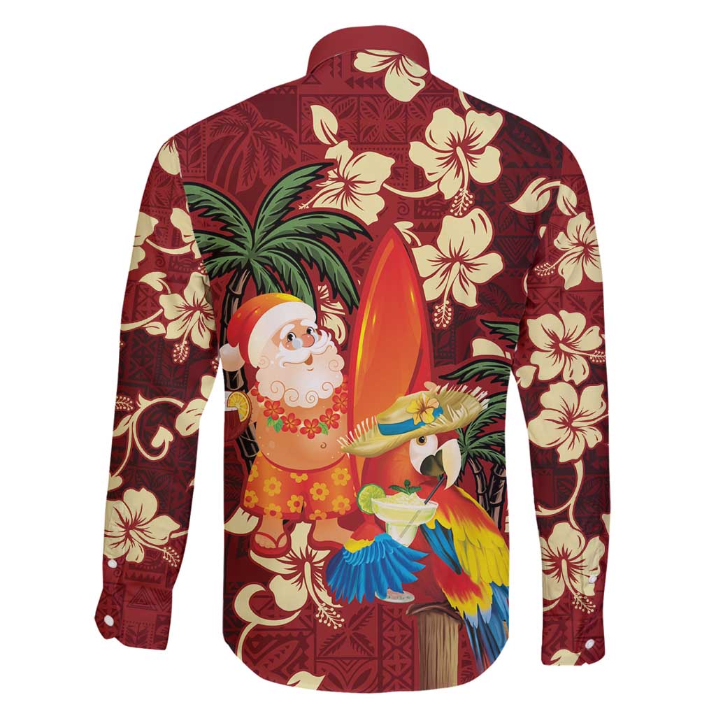 Crimson Red Tropical Christmas Hawaii Tapa Family Matching Summer Maxi Dress and Hawaiian Shirt Aloha Santa Drink Party - Polynesian Pride