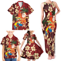Crimson Red Tropical Christmas Hawaii Tapa Family Matching Tank Maxi Dress and Hawaiian Shirt Aloha Santa Drink Party - Polynesian Pride