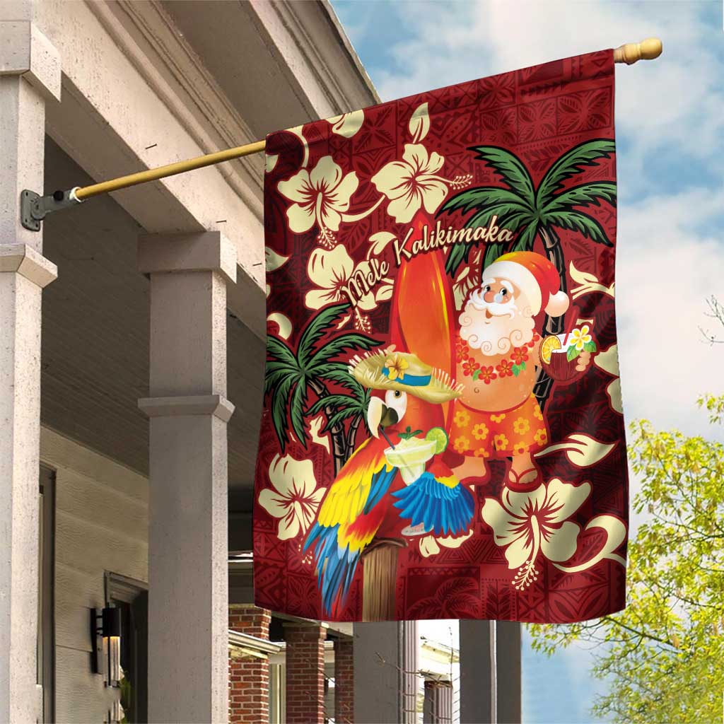 Crimson Red Tropical Christmas Hawaii Tapa Garden Flag Aloha Santa Drink Party - Polynesian Pride