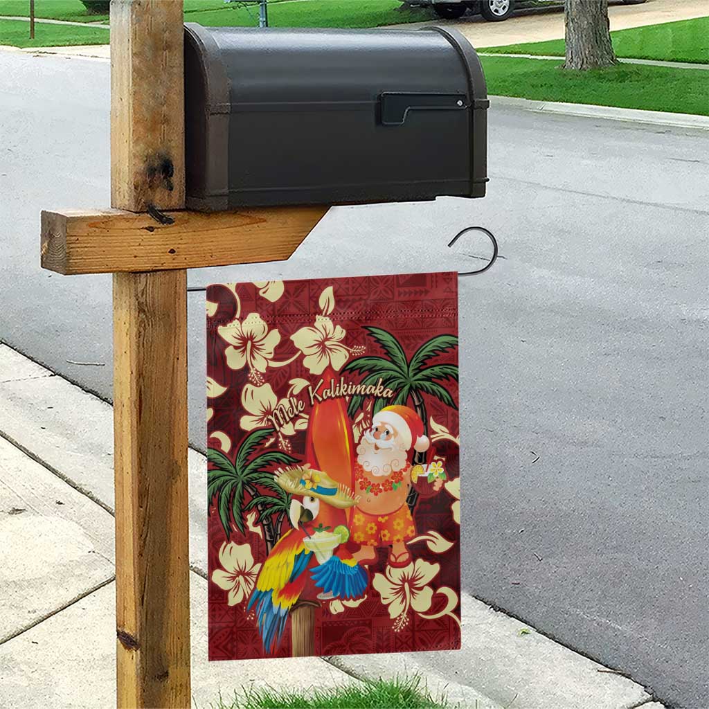 Crimson Red Tropical Christmas Hawaii Tapa Garden Flag Aloha Santa Drink Party - Polynesian Pride