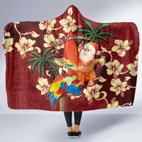 Crimson Red Tropical Christmas Hawaii Tapa Hooded Blanket Aloha Santa Drink Party - Polynesian Pride