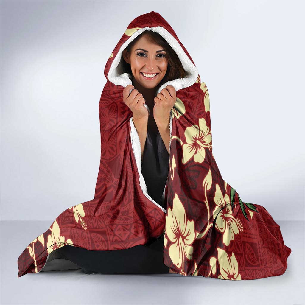Crimson Red Tropical Christmas Hawaii Tapa Hooded Blanket Aloha Santa Drink Party - Polynesian Pride