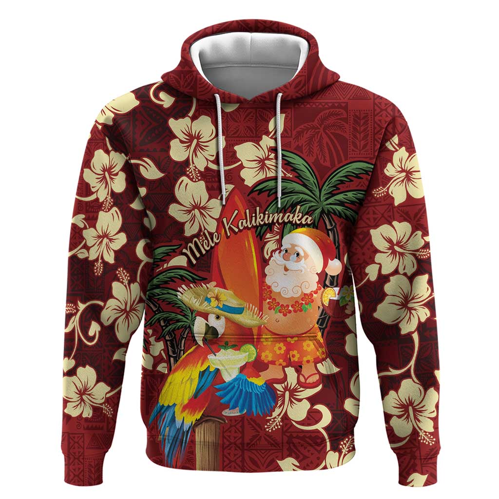 Crimson Red Tropical Christmas Hawaii Tapa Hoodie Aloha Santa Drink Party - Polynesian Pride