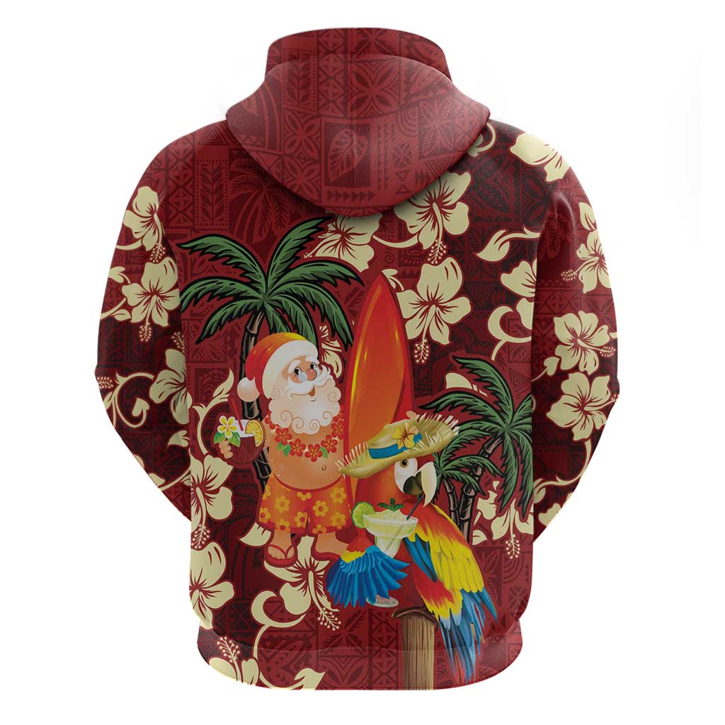 Crimson Red Tropical Christmas Hawaii Tapa Hoodie Aloha Santa Drink Party - Polynesian Pride