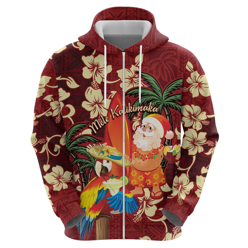 Crimson Red Tropical Christmas Hawaii Tapa Hoodie Aloha Santa Drink Party - Polynesian Pride