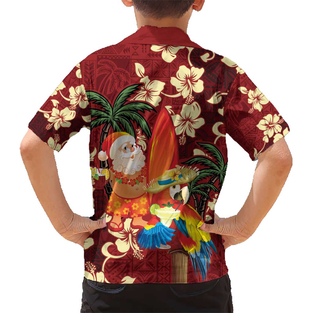 Crimson Red Tropical Christmas Hawaii Tapa Kid Hawaiian Shirt Aloha Santa Drink Party - Polynesian Pride
