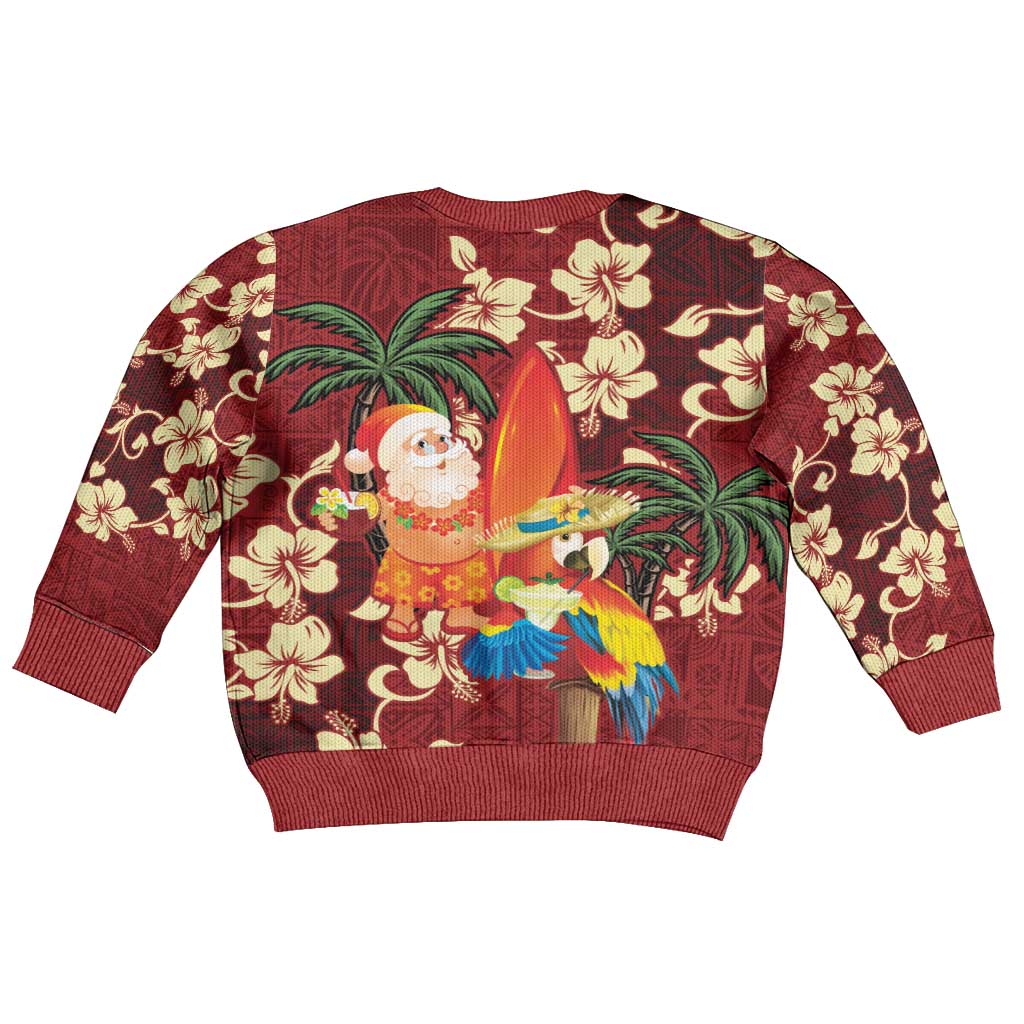 Crimson Red Tropical Christmas Hawaii Tapa Kid Ugly Christmas Sweater Aloha Santa Drink Party - Polynesian Pride