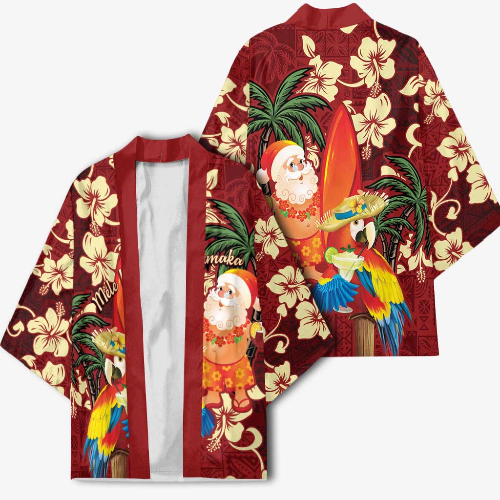 Crimson Red Tropical Christmas Hawaii Tapa Kimono Aloha Santa Drink Party - Polynesian Pride