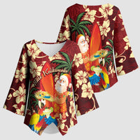 Crimson Red Tropical Christmas Hawaii Tapa Kimono Sleeve Blouse Aloha Santa Drink Party - Polynesian Pride