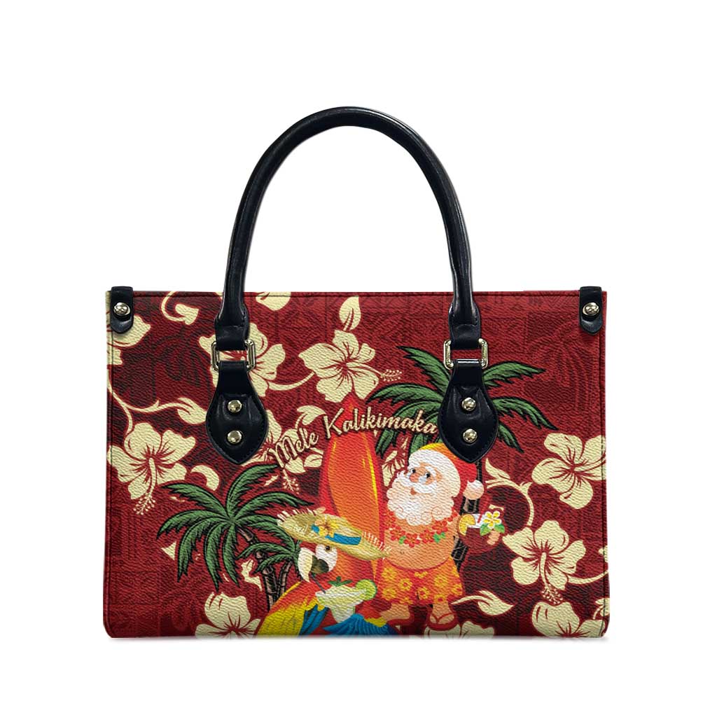 Crimson Red Tropical Christmas Hawaii Tapa Leather Bag Aloha Santa Drink Party - Polynesian Pride