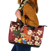 Crimson Red Tropical Christmas Hawaii Tapa Leather Tote Bag Aloha Santa Drink Party LT7 Red - Polynesian Pride