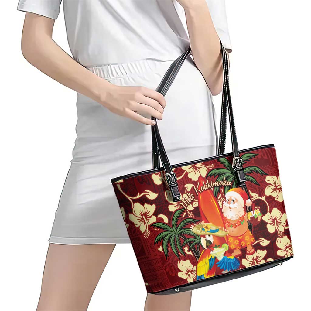 Crimson Red Tropical Christmas Hawaii Tapa Leather Tote Bag Aloha Santa Drink Party LT7 - Polynesian Pride