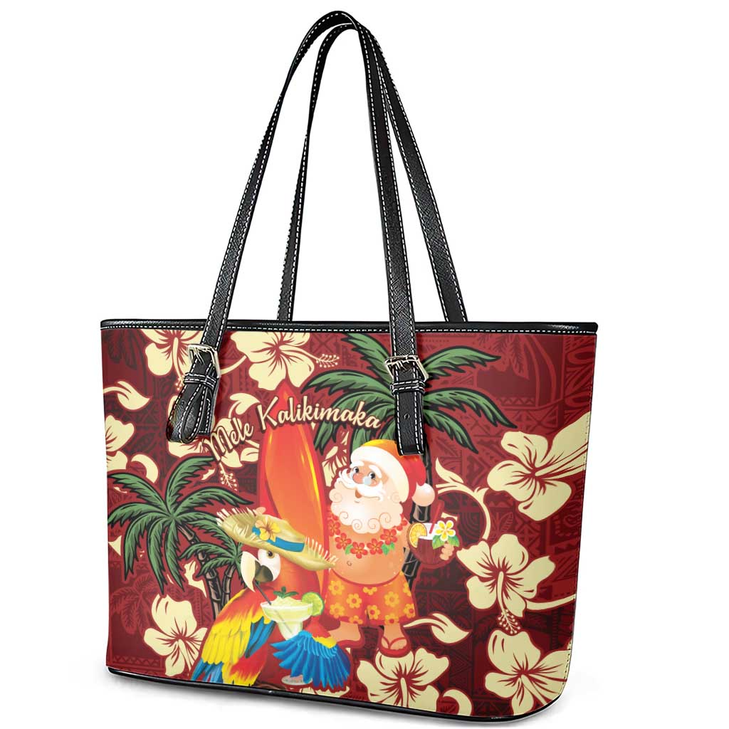 Crimson Red Tropical Christmas Hawaii Tapa Leather Tote Bag Aloha Santa Drink Party LT7 - Polynesian Pride