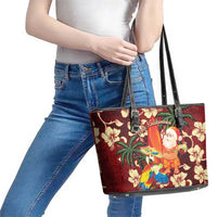 Crimson Red Tropical Christmas Hawaii Tapa Leather Tote Bag Aloha Santa Drink Party LT7 - Polynesian Pride