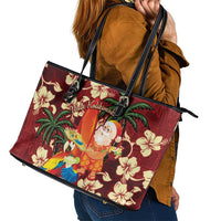 Crimson Red Tropical Christmas Hawaii Tapa Leather Tote Bag Aloha Santa Drink Party LT7 - Polynesian Pride