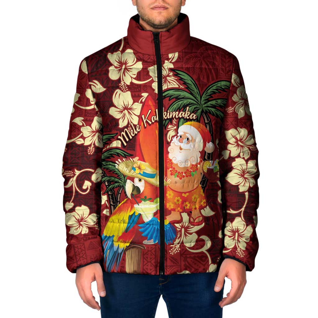 Crimson Red Tropical Christmas Hawaii Tapa Padded Jacket Aloha Santa Drink Party - Polynesian Pride