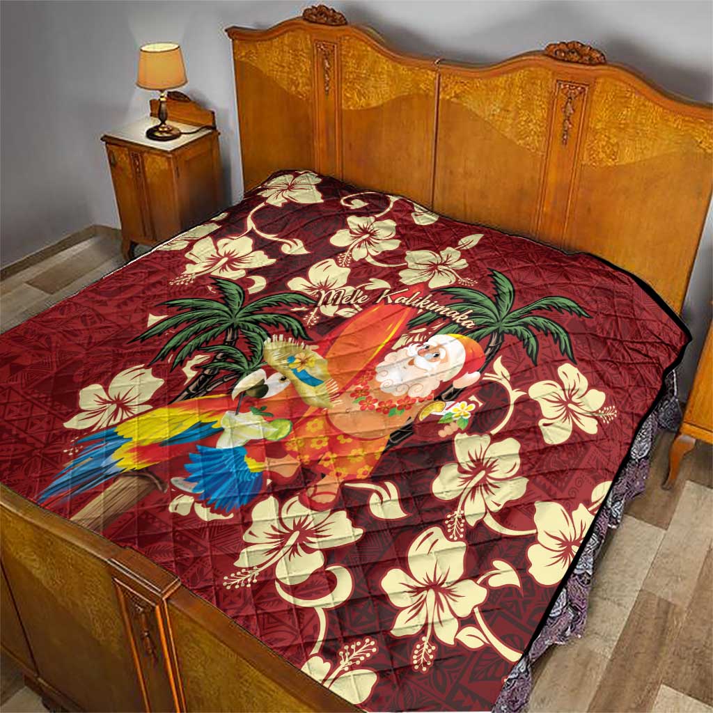 Crimson Red Tropical Christmas Hawaii Tapa Quilt Aloha Santa Drink Party - Polynesian Pride