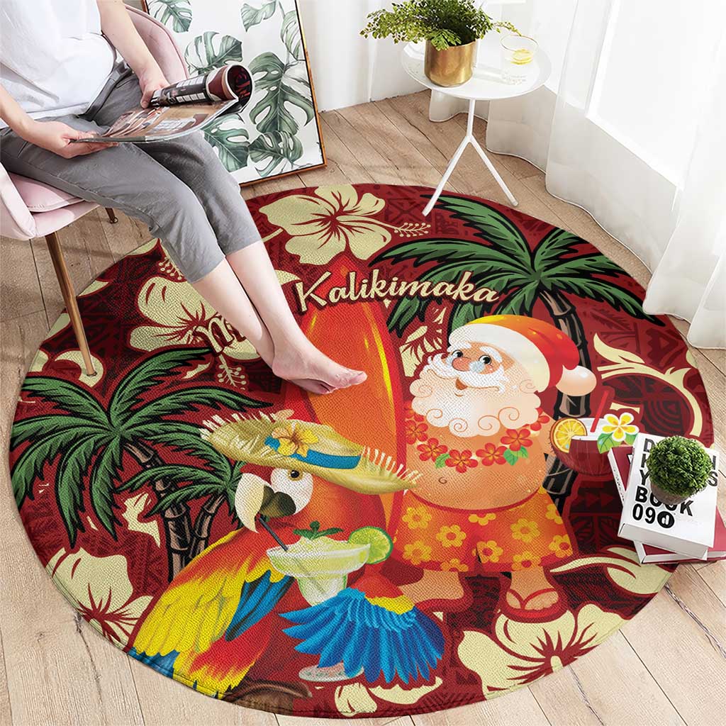 Crimson Red Tropical Christmas Hawaii Tapa Round Carpet Aloha Santa Drink Party - Polynesian Pride