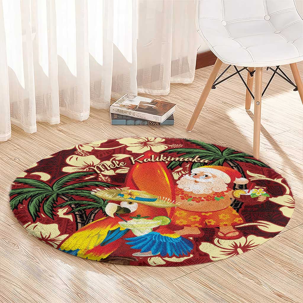 Crimson Red Tropical Christmas Hawaii Tapa Round Carpet Aloha Santa Drink Party - Polynesian Pride
