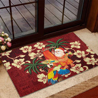 Crimson Red Tropical Christmas Hawaii Tapa Rubber Doormat Aloha Santa Drink Party - Polynesian Pride