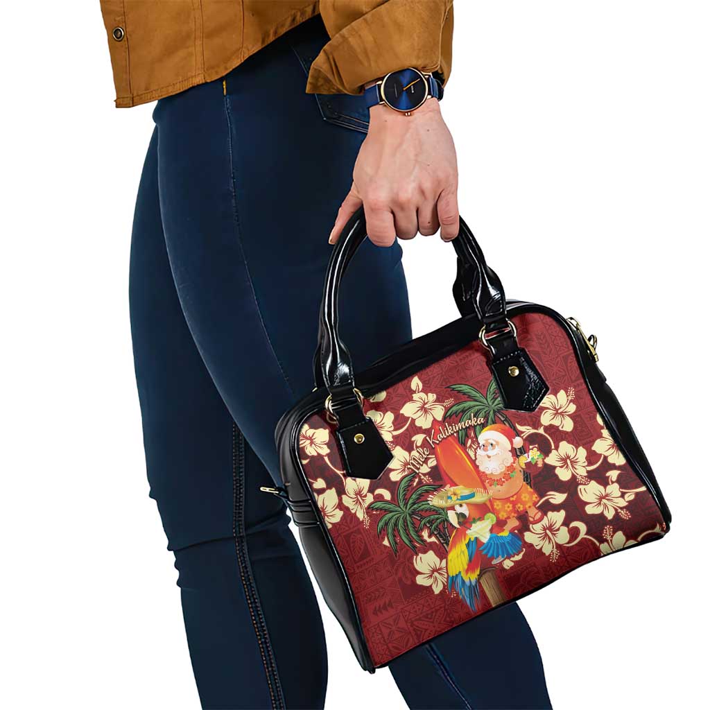 Crimson Red Tropical Christmas Hawaii Tapa Shoulder Handbag Aloha Santa Drink Party - Polynesian Pride