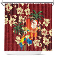Crimson Red Tropical Christmas Hawaii Tapa Shower Curtain Aloha Santa Drink Party - Polynesian Pride