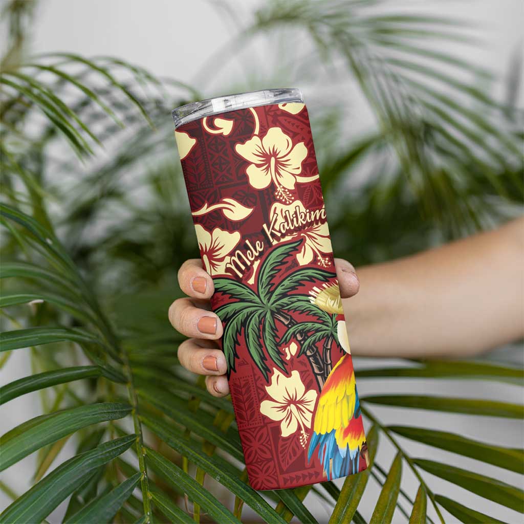 Crimson Red Tropical Christmas Hawaii Tapa Skinny Tumbler Aloha Santa Drink Party - Polynesian Pride