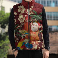Crimson Red Tropical Christmas Hawaii Tapa Sleeveless Puffer Jacket Aloha Santa Drink Party - Polynesian Pride