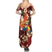 Crimson Red Tropical Christmas Hawaii Tapa Summer Maxi Dress Aloha Santa Drink Party - Polynesian Pride