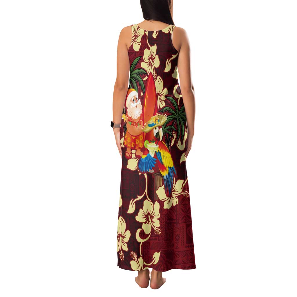Crimson Red Tropical Christmas Hawaii Tapa Tank Maxi Dress Aloha Santa Drink Party - Polynesian Pride