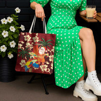 Crimson Red Tropical Christmas Hawaii Tapa Tote Bag Aloha Santa Drink Party - Polynesian Pride