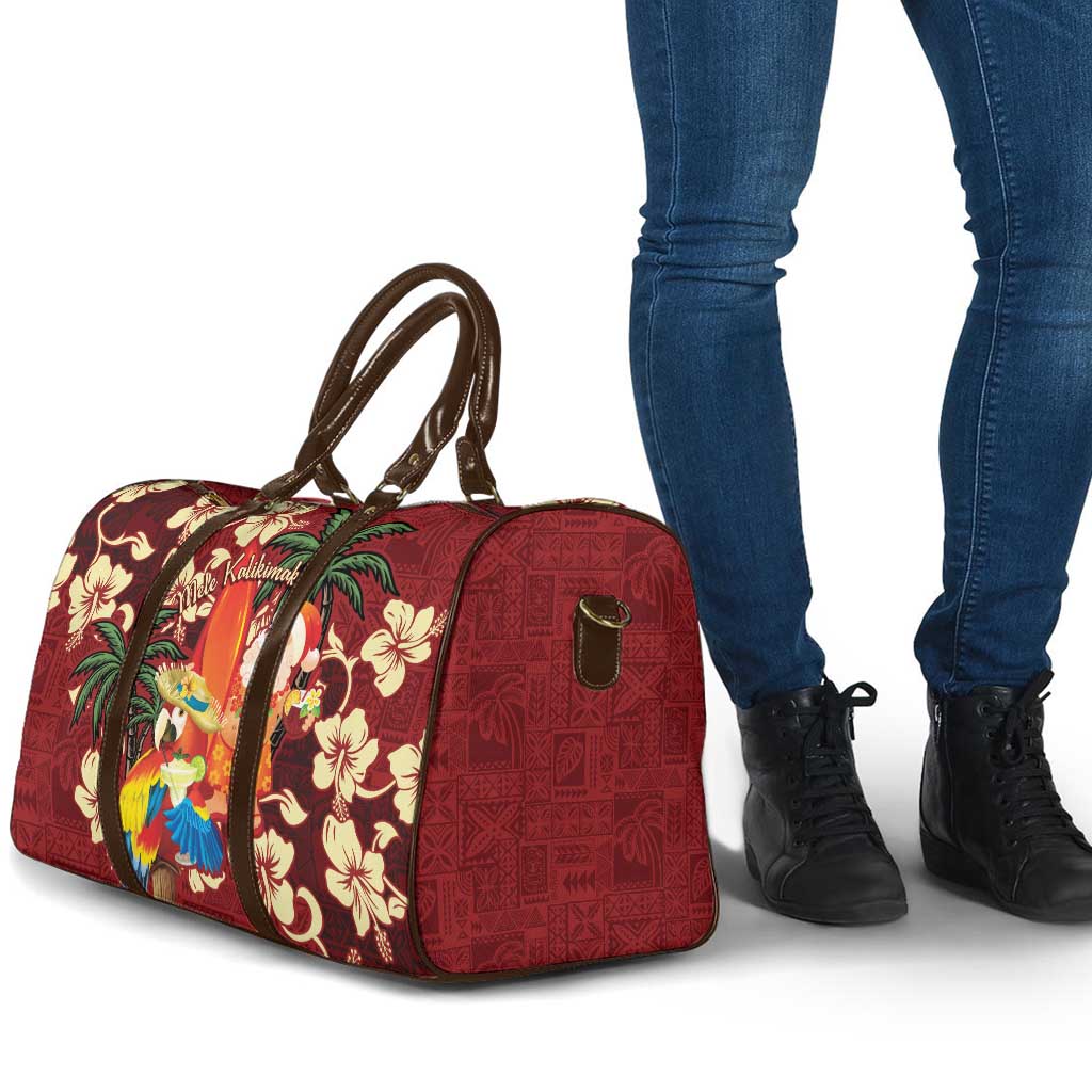 Crimson Red Tropical Christmas Hawaii Tapa Travel Bag Aloha Santa Drink Party - Polynesian Pride