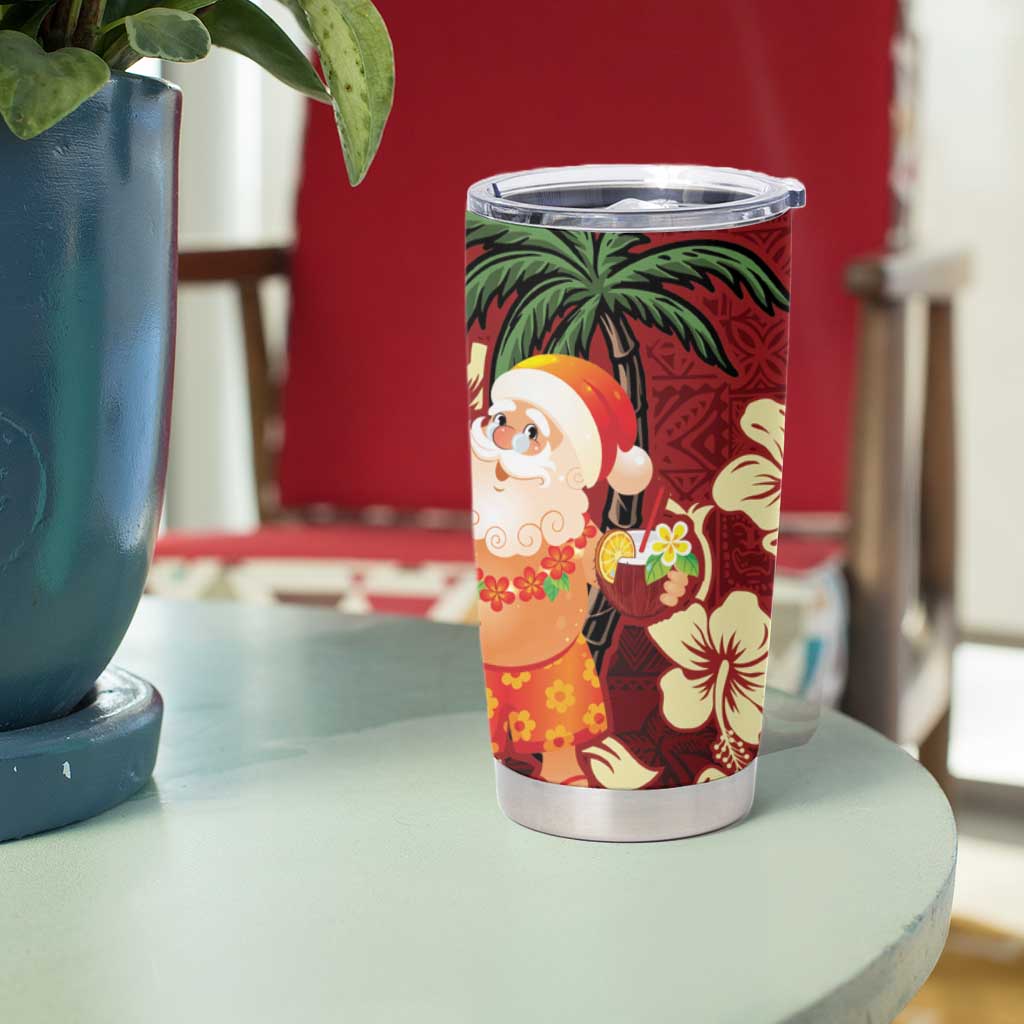 Crimson Red Tropical Christmas Hawaii Tapa Tumbler Cup Aloha Santa Drink Party - Polynesian Pride