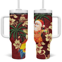 Crimson Red Tropical Christmas Hawaii Tapa Tumbler With Handle Aloha Santa Drink Party - Polynesian Pride