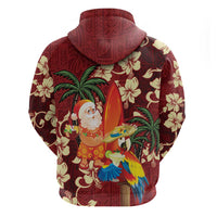 Crimson Red Tropical Christmas Hawaii Tapa Zip Hoodie Aloha Santa Drink Party - Polynesian Pride