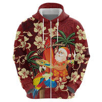 Crimson Red Tropical Christmas Hawaii Tapa Zip Hoodie Aloha Santa Drink Party - Polynesian Pride