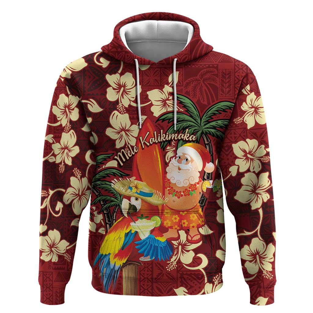 Crimson Red Tropical Christmas Hawaii Tapa Zip Hoodie Aloha Santa Drink Party - Polynesian Pride