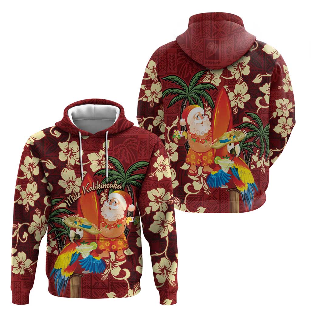Crimson Red Tropical Christmas Hawaii Tapa Zip Hoodie Aloha Santa Drink Party - Polynesian Pride