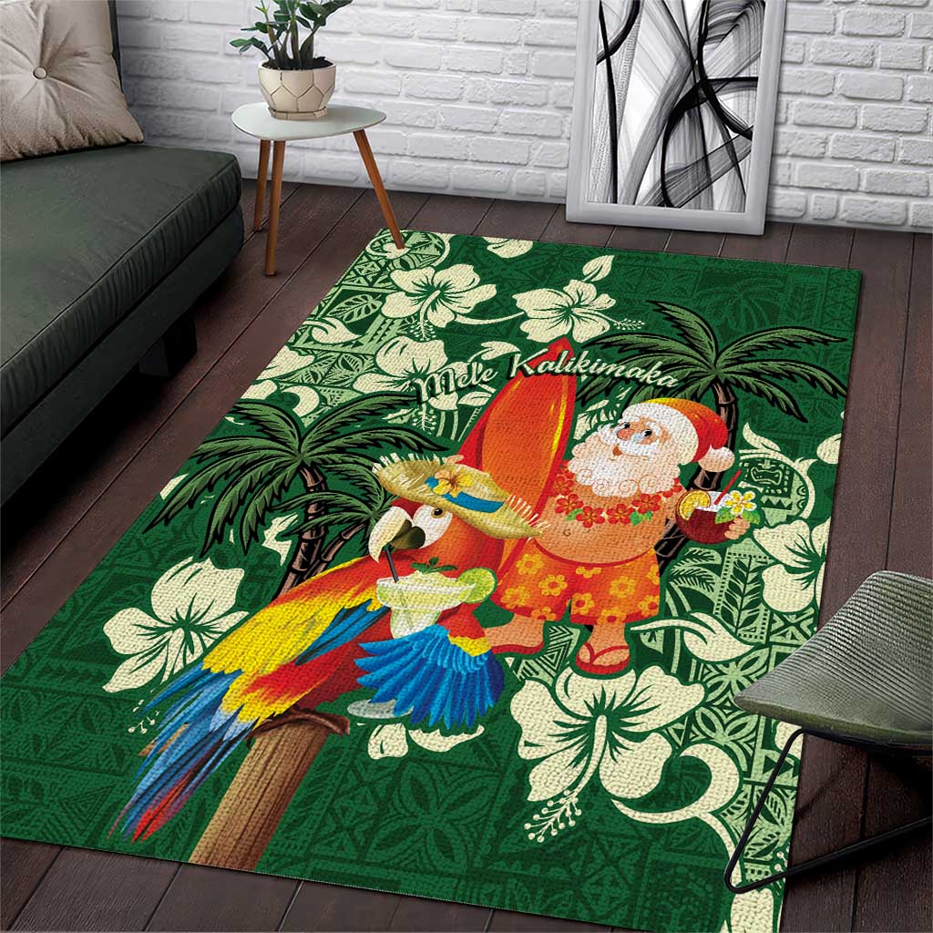 Moss Green Tropical Christmas Hawaii Tapa Area Rug Aloha Santa Drink Party - Polynesian Pride
