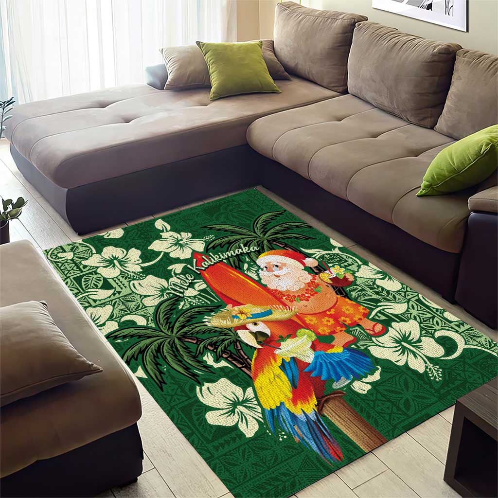 Moss Green Tropical Christmas Hawaii Tapa Area Rug Aloha Santa Drink Party - Polynesian Pride