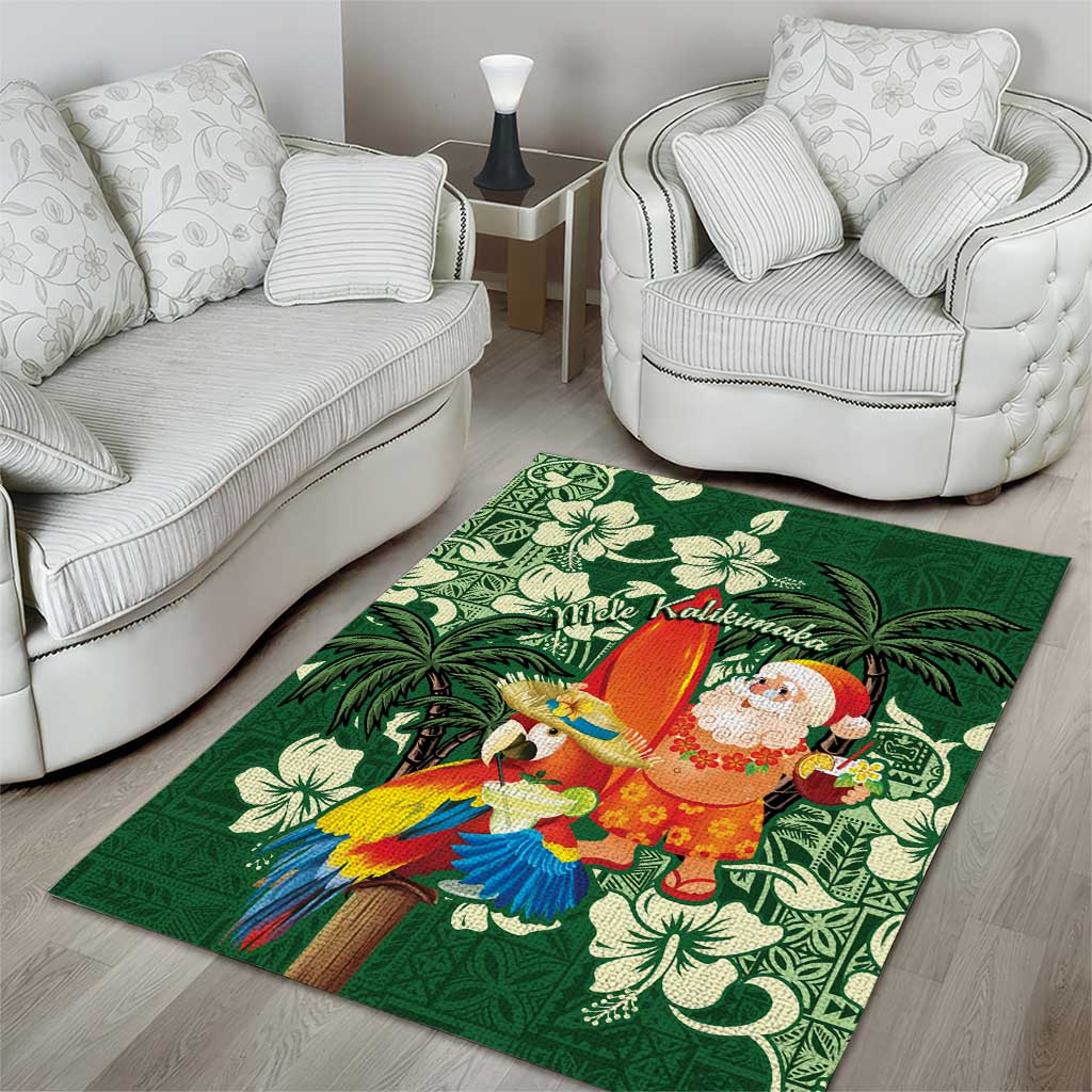 Moss Green Tropical Christmas Hawaii Tapa Area Rug Aloha Santa Drink Party - Polynesian Pride