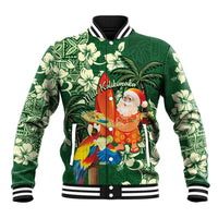 Moss Green Tropical Christmas Hawaii Tapa Baseball Jacket Aloha Santa Drink Party - Polynesian Pride