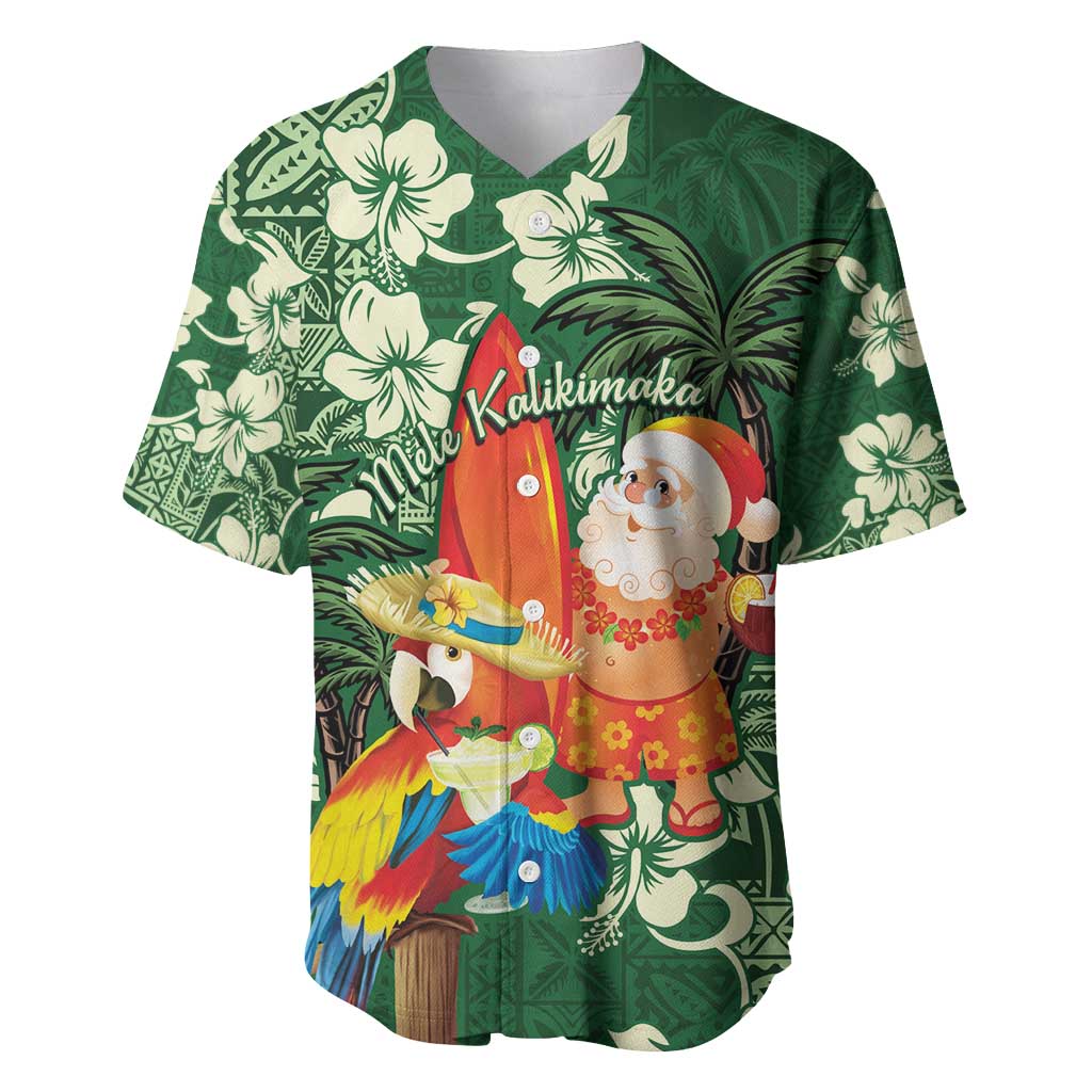 Moss Green Tropical Christmas Hawaii Tapa Baseball Jersey Aloha Santa Drink Party - Polynesian Pride