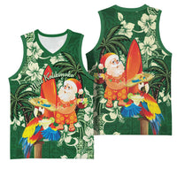 Moss Green Tropical Christmas Hawaii Tapa Basketball Jersey Aloha Santa Drink Party - Polynesian Pride
