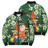 Moss Green Tropical Christmas Hawaii Tapa Bomber Puffer Jacket Aloha Santa Drink Party - Polynesian Pride