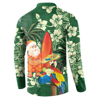 Moss Green Tropical Christmas Hawaii Tapa Button Sweatshirt Aloha Santa Drink Party - Polynesian Pride