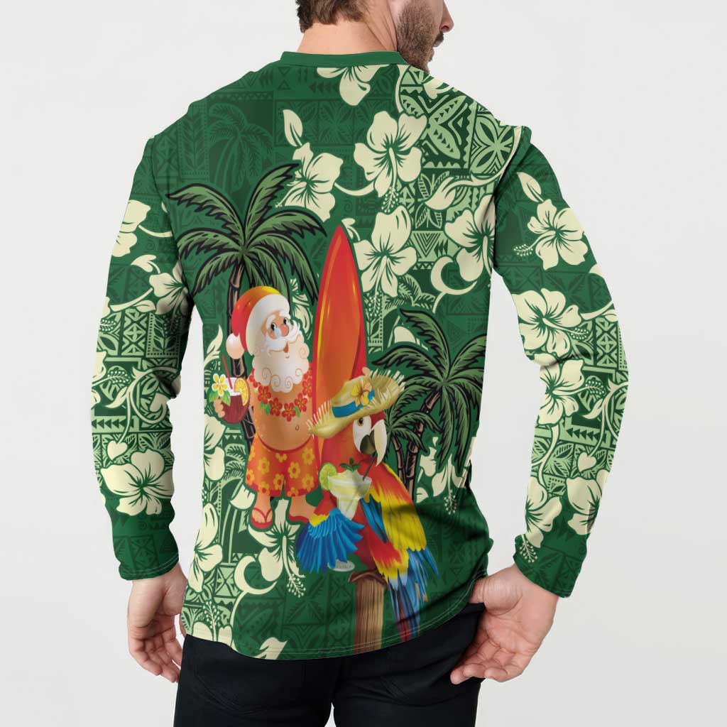 Moss Green Tropical Christmas Hawaii Tapa Button Sweatshirt Aloha Santa Drink Party - Polynesian Pride
